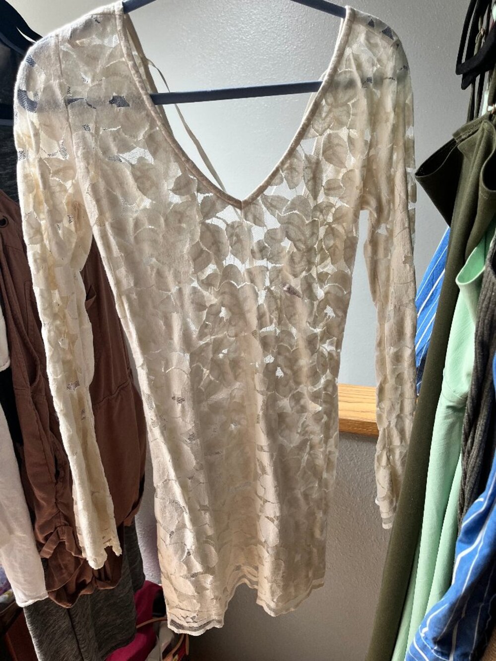 PILYQ Cream Lace Long Sleeve Mini Dress / Swim Cover-up